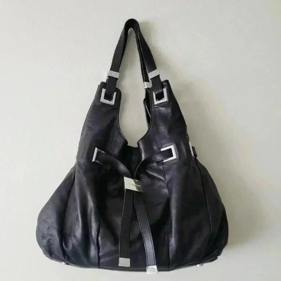 Rare Michael kors black drawstring shoulder bag silver hardware lambskin leather - Picture 1 of 14